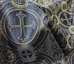 Black Gold Metallic Brocade Fabric Cross Religious Reneissance Gothic Church BTY