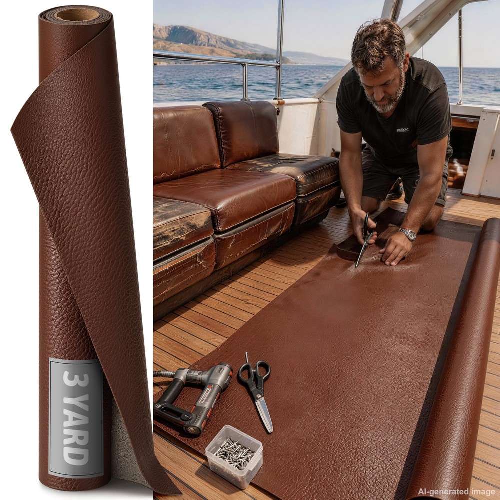 Marine Vinyl Faux Leather: 3 Yard Roll Coffee Brown Upholstery Fabric 0.6mm P…