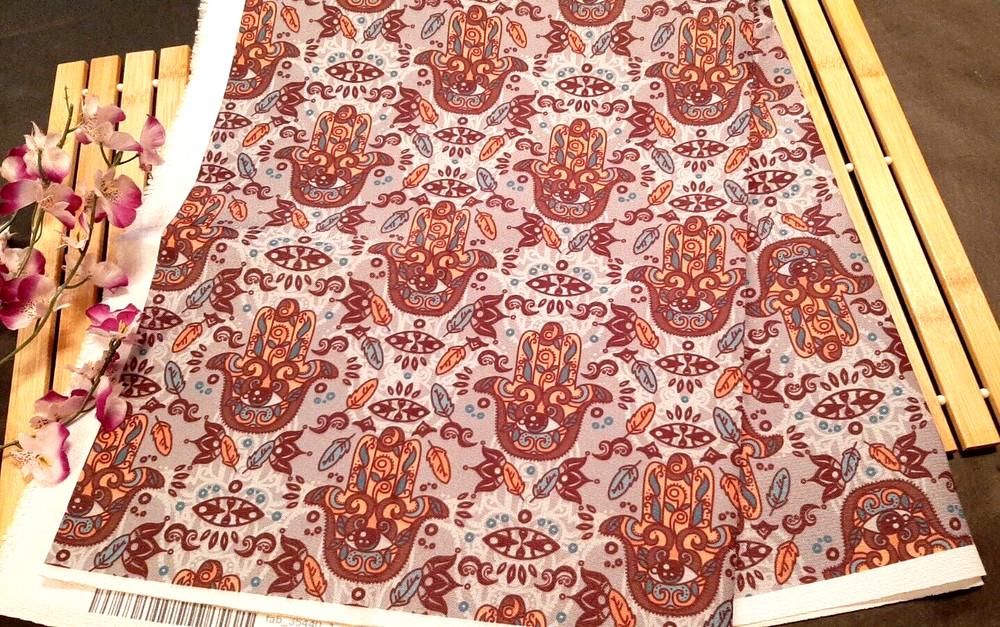 1 Yard Ambesonne Upholstery Fabric Evil Eye Hamsa ~ Blue Gray, Brown 36×58