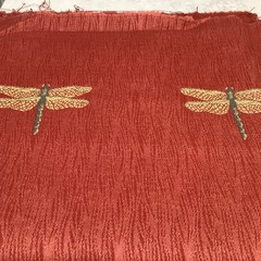 Fabric Light Burgundy Red With Embroidered Dragonflies 56” W X 44” L