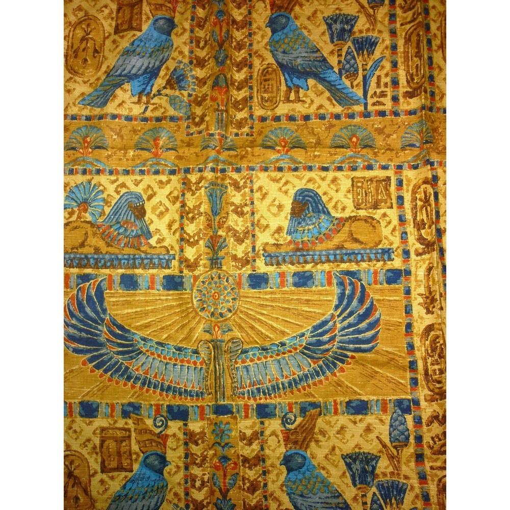 Vintage 5th Avenue Designs Egyptian Revival Linen Fabric 48×52 Winged Scarab