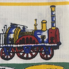 VTG Fabric Original Kinsterhanddruch West Germany New Trains 100% Viscose