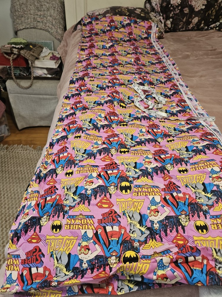4.5+ Yards Girl Superheroes Pink Camelot Fabrics DC Comics Cotton Fabric Uncut
