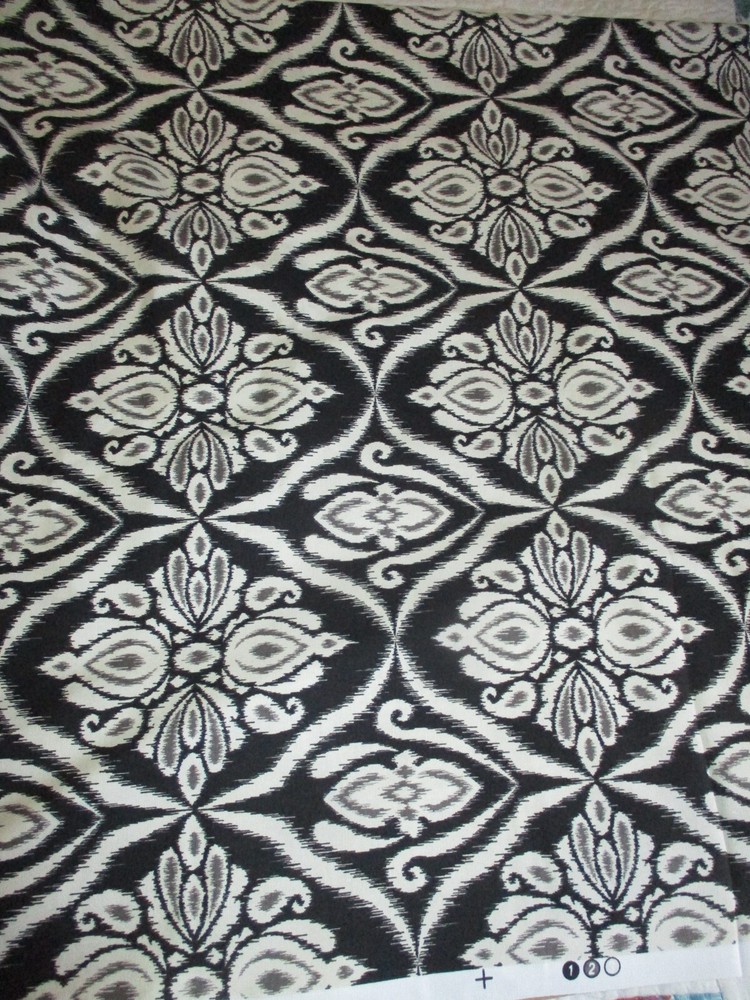 5 1/2 Yds. Black White Gray IKAT Design Upholstery Fabric 56″ Wide Unused Cotton