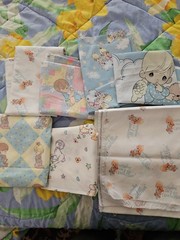Lot Of 7 Pieces Of Precious Moments Cotton Fabric Various Sizes & Patterns Read