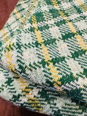 Vintage 1970s Double Knit Polyester PLAID Fabric GREEN YELLOW GRoovy 64″ x 65″