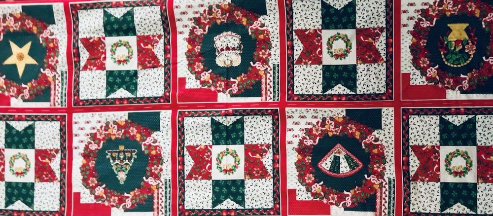 Wamsutta Patchwork Christmas Cheater Stars Tree Wreath 10 Blocks 8.5 SQ Panel