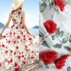 3D Embroidered Flower Sheer Chiffon Fabric Bridal Wedding Dress Cloth 100*150 cm