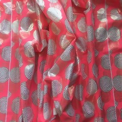 Orange Spandex with Gold Foil on White Circles Fabric – 32″repeat ~ 7/8 yd