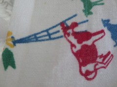 5256. BARN COW SCARECROW on WHITE FEEDSACK Quilting COTTON FABRIC – 35.5″ x 43″