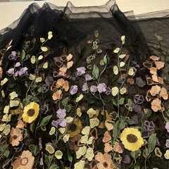 Over 4 Yards~ Beautiful 3D Embroidered Flowers on Black Tulle Lace Fabric