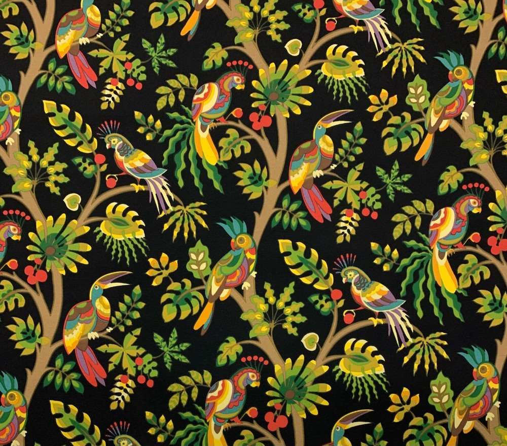 MILL CREEK TAILFEATHER FRESCO BLACK FOREST BIRD VINE OUTDOOR FABRIC BY YARD 54″W