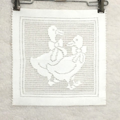 Fabric lace panel square Ducks w/ bows white sewing craft Vintage