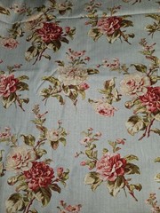 Red Rooster Fabrics Studio “Mrs Miniver”Roses On Blue Cotton Fabric 5 Yrds X 45”