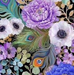 “Flourish” Elegant Peacock Floral, Flower Fabric•1 yd BTY*Cust Fav! Gorgeous!
