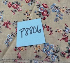 Floral Cotton Fabric Beige Red & Blue Flowers 11 x 54″ Quilting Sewing Craft