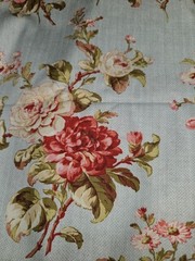 Red Rooster Fabrics Studio “Mrs Miniver”Roses On Blue Cotton Fabric 5 Yrds X 45”