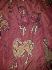 1 YARD TYLER HALL CAVALIER SCARLET COLOR CHINESE HORSES UPHOLSTERY FABRIC 6 MORE