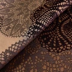Faux Crochet Drapery Fabric Gold Brown Doily Lace Medallion 60″ Wide By The Yard