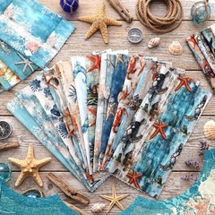 20 Pcs 10”x10” Blue Coastal Beach Quilting Fabric Square Nautical Ocean Pre…