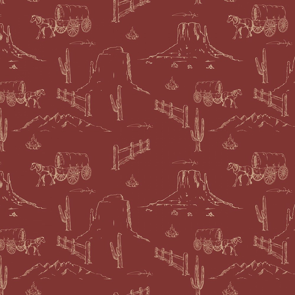 John Wayne Western Landscape red By the yard x 43 inches Riley Blake