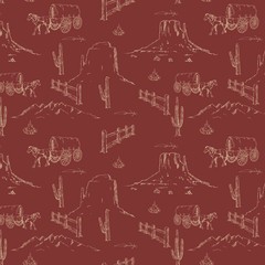John Wayne Western Landscape red By the yard x 43 inches Riley Blake