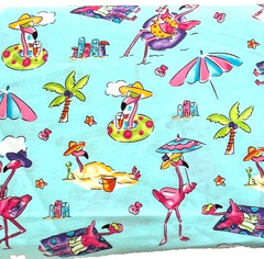 FLAMINGO BEACH Aqua Print Fabric 100% Cotton 8 Yard Bolt 45″ Width Vacation Fun