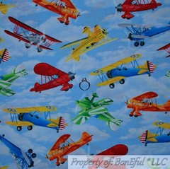 BonEful FABRIC FQ Cotton Quilt Blue White Stripe Sea FISH Boy Ocean Bubble Print