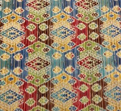 LEE JOFA BISTI VELVET MULTI RED BLUE GEO EXCLUSIVE FABRIC REMNNANT 30″ LONG 51″W