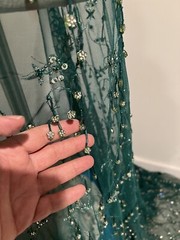 Green Silver 3D Fringe Beaded Sequins Embroidery Lace Fabric 50” Width 1 Yard
