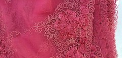 Dark Red Mesh Scalloped Lace French design embroidery Fabric W/ Mini 3D Flowers