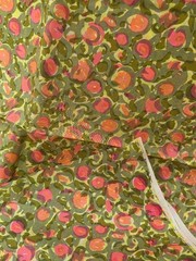 3 yards of vintage silk fabric in colorful green and pink/peach print
