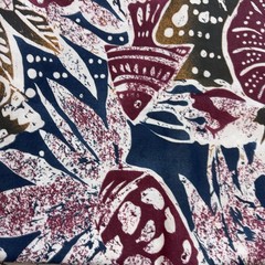 Stylized Marine Fish & Shell Hand Block Print Cotton Fabric – 1.8 Yards x 44″W