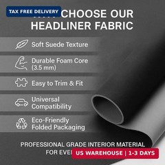 Black Suede Headliner Fabric 96″ L x 60″ W with 3.5mm Foam Backing Material | Au