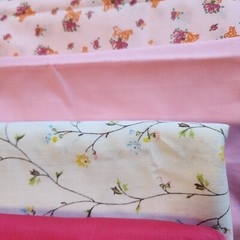 Vintage Pink Fabric Floral Solid Poka Dot Craft Quilt DIY Cotton Mix 6 Yard Lot