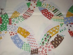 Vtg. Sears Perma-Prest Twin Flat Sheet Double Wedding Ring Quilt Pattern Unused