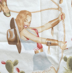 Alexander Henry Back In The Saddle 2008 Pinup Cowgirls White Fabric 2.6YD WASHED