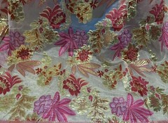 1.5 Yard PINK GOLD WHITE Metallic Brocade ORGANZA Fabric 58” Width