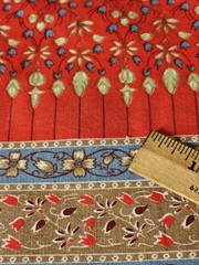 Vintage Border Print Fabric Flowers Beige Red Blue 1 Yds 21″ L x 41″ W Cotton