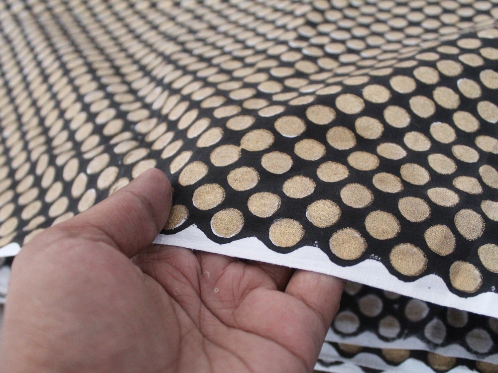 NO TARRIF CHARGES 100%✅ 7 Yard Black Gold Hand Block 100%Cotton Fabric ZK_288