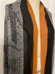 100% Silk Chiffon Geometric Patchwork Mosaic Grey White Fabric By The Yard 54″ W