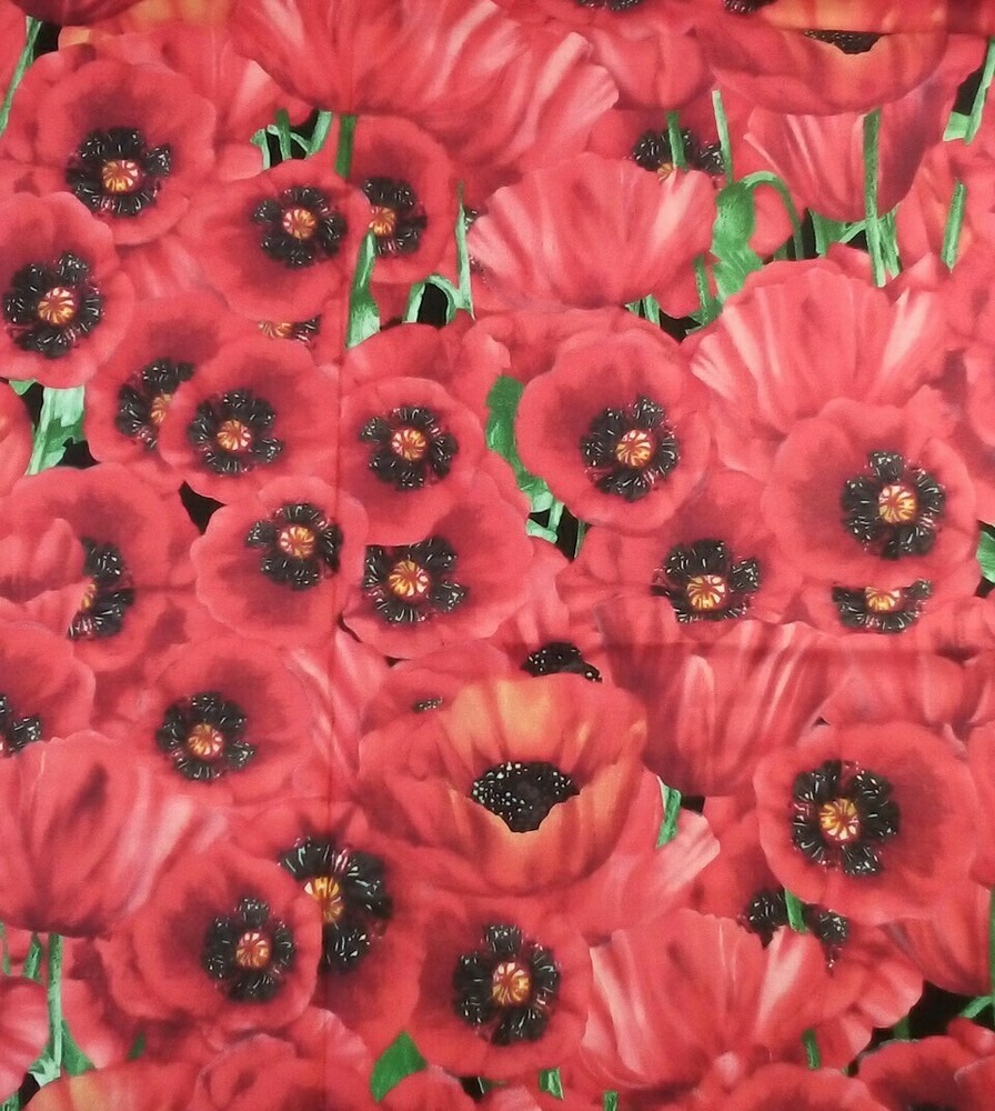 Blank Textiles Fabric BTR-3858 Red Poppies Poppy 1/2yd 44″w Cotton Realistic
