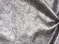 Paisley Print NON-STATIC Viscose Satin Feel Material Fabric BTY 60″W -Grey