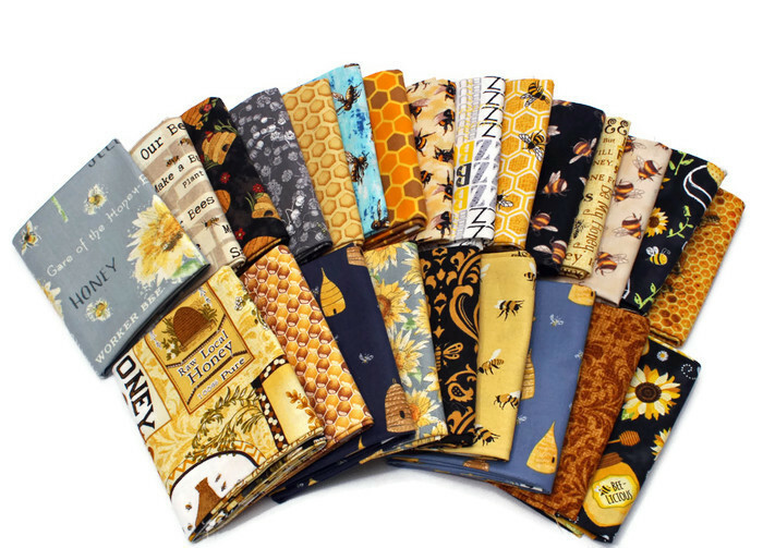 10 Fat Quarters – Assorted Honey Bee Bumblebee Hive Honeycomb FQ Bundle M229.03