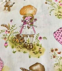 Vtg 70s Manes Cotton Blend Fabric Holly Hobbie Style Girls Pink Orange 2 Yds