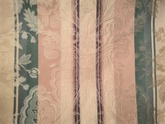 VTG MED TO HEAVY WEIGHT PINK & BLUE STIPED DAMASK UPHOLSTERY FABRIC 18 YDS TOTAL