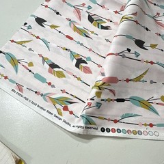Brother Sister Design Studio Feather Print Cotton Fabric Pink Multicolor 1 yd.