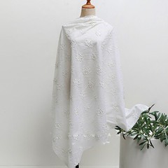 1M Cotton Fabric Floral Cloth 3D Embroidered Flower Costume Tablecloth Craft Sew