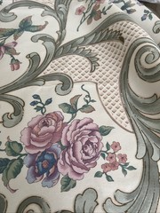 Anna Ruben 1990 Cotton Sateen Fabric Country Cottage Floral Lace Scrolls 4 yds.