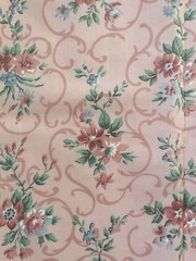 Vintage Joan Kessler Concord Floral Fabric 1.8 Yds Scroll Cotton Pink Mauve 90s